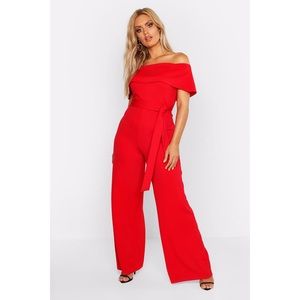 Boohoo Plus: Off Shoulder Wide Leg Jumpsuit